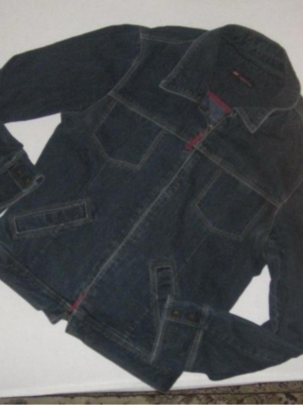 Y2k Dark blue denim jacket with red accents retro going out spring